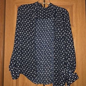 Patterned navy blue button down